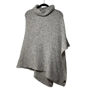 Incalpaca TPX Gray Turtleneck Poncho Sweater Cape L/XL Asymmetric Hem Winter